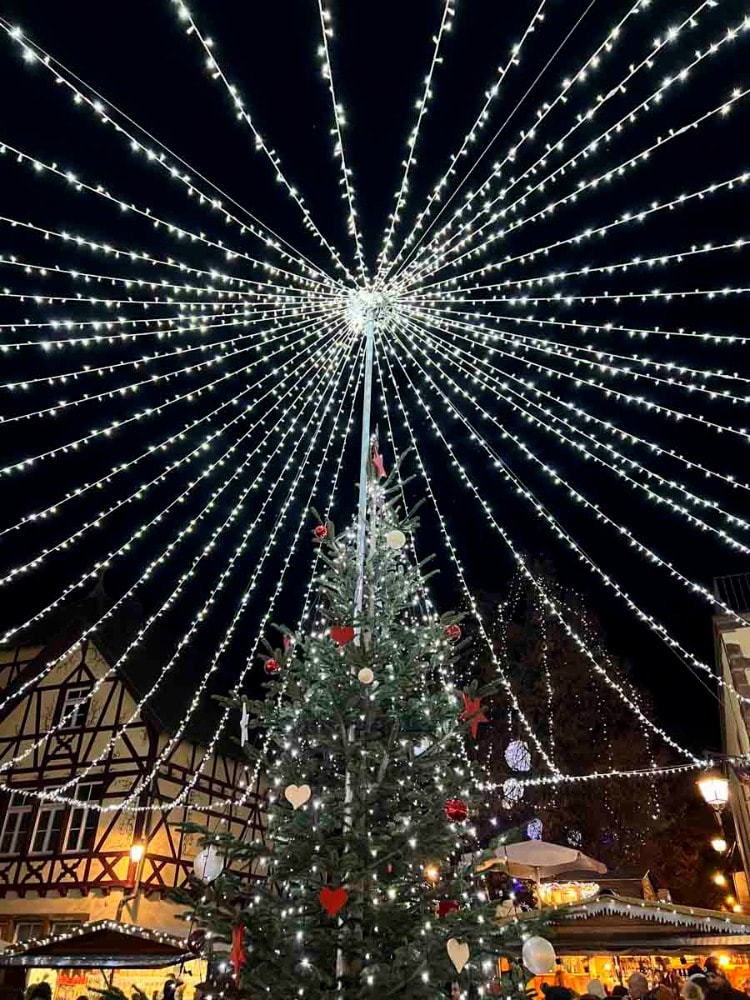 Christmas lights at christmas markets in Riquewihr, France